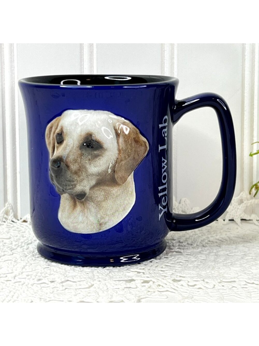 Paw Prints 3D Yellow Lab Blue Coffee Mug By Encore 2002 Stoneware